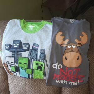 🎮 Pajama shirts boys MINDCRAFT.  & MOOSE, lot of 2 size XL 14/16.
